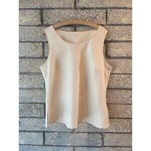 Sleeveless 100% Linen Blouse Size 16 Lightweight Textured Fabric Scoop Neck Top